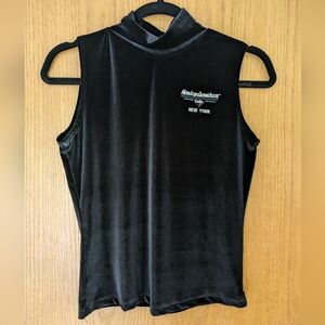 Harley Davidson Cafe NY Vintage Black Velvet Sleeveless Tank Top Mock Neck Small